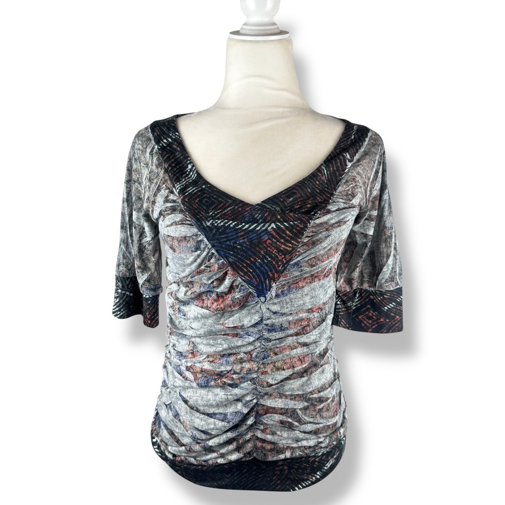 Y2K‎ Daytrip Womens Top Size Medium Ruched Abstract Festival Soft Grunge USA